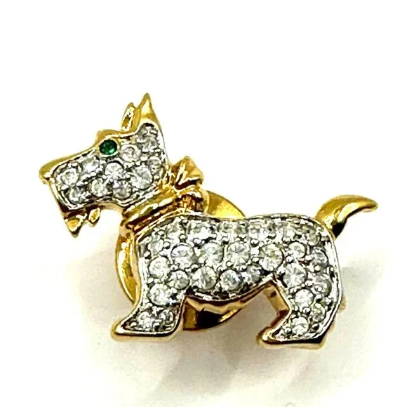 Vintage Swarovski Signed Crystal & Gold Scottie Terrier Dog Pin Brooch - Picture 2 of 7